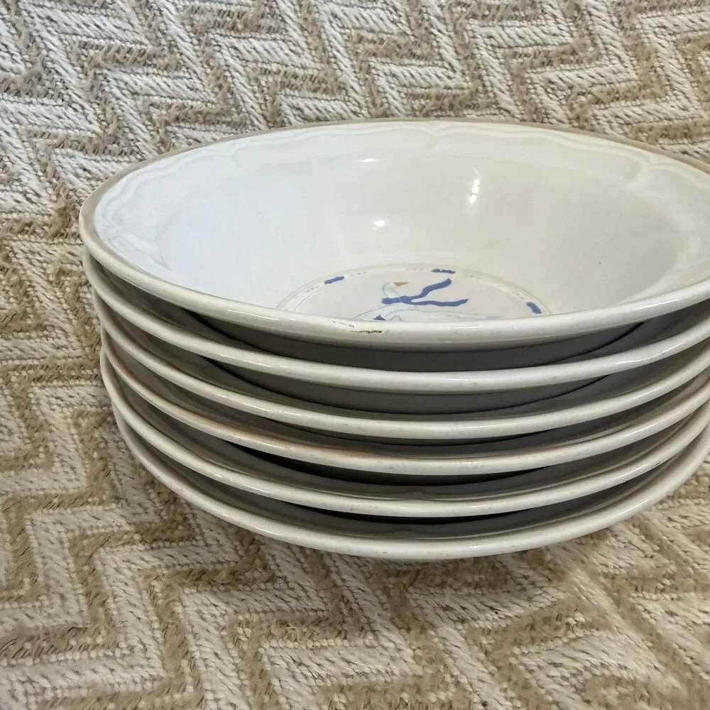 Vintage 1987 Newcor Stoneware Countryside Goose Cereal Soup Bowls Set of 7